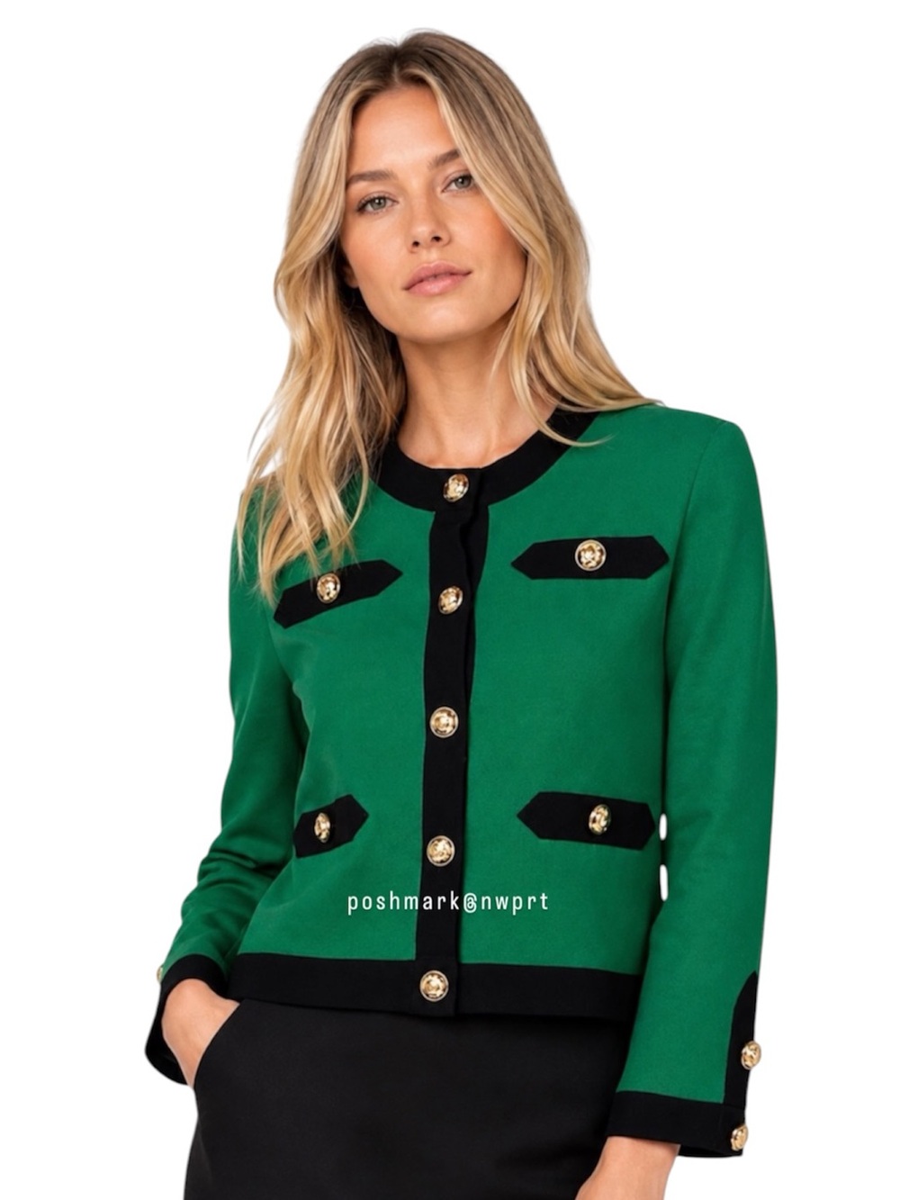 MAJE Mireille Military Cardigan Sweater Knit Jacket Green Black Gold 1 S Small